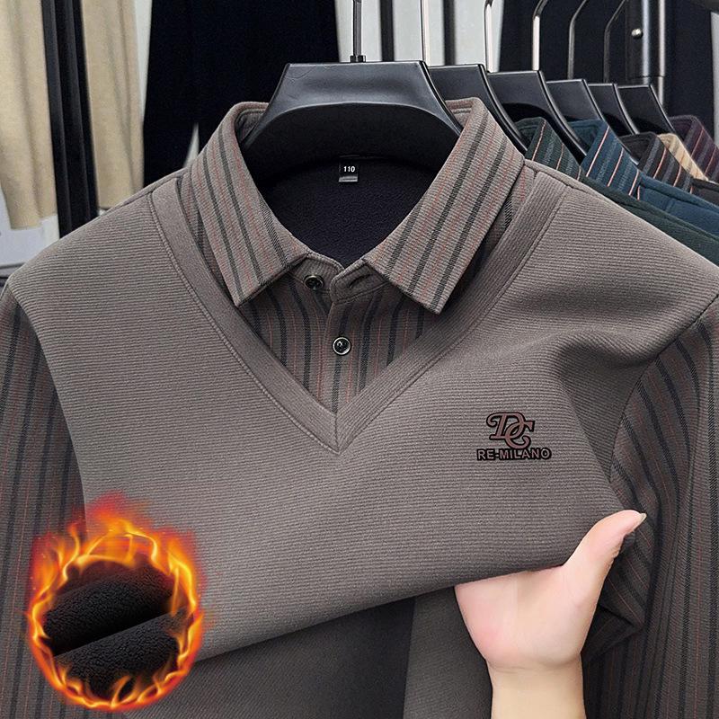 Men's Winter Wool Silk Lapel Two-in-One Sweater with Fleece Lining