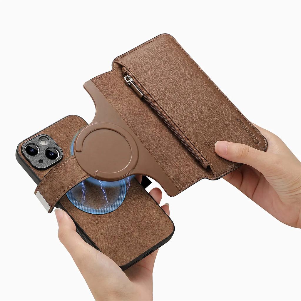 Zipper Cards Solt Wallet Leather 2 in 1 Wireless Charging Case For iPhone 15 16 Pro Max 14 Plus 13 12 11 XS Detachable Bag Cover
