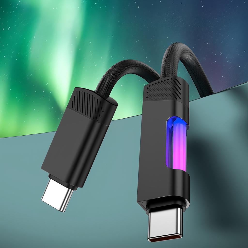 240 Вт 6 А RGB Быстрая зарядка USB Type-C Кабель - Светодиодная подсветка Окружающего освещения Нейлоновая оплетка Кабель для передачи данных для телефона Быстрая зарядка