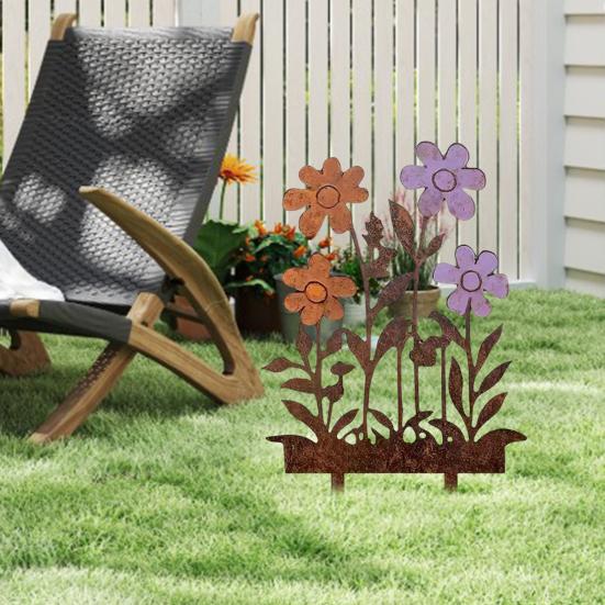 Декоративный колышек для цветочной клумбы с ржавчиной, погодоустойчивый, для помещений и улицы, для двора, газона, патио, дорожки, металлический знак-силуэт цветка, колышек-украшение