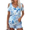 Женская летняя модная повседневная футболка с цветочным принтом, открытыми плечами, V-образным вырезом и короткими рукавами