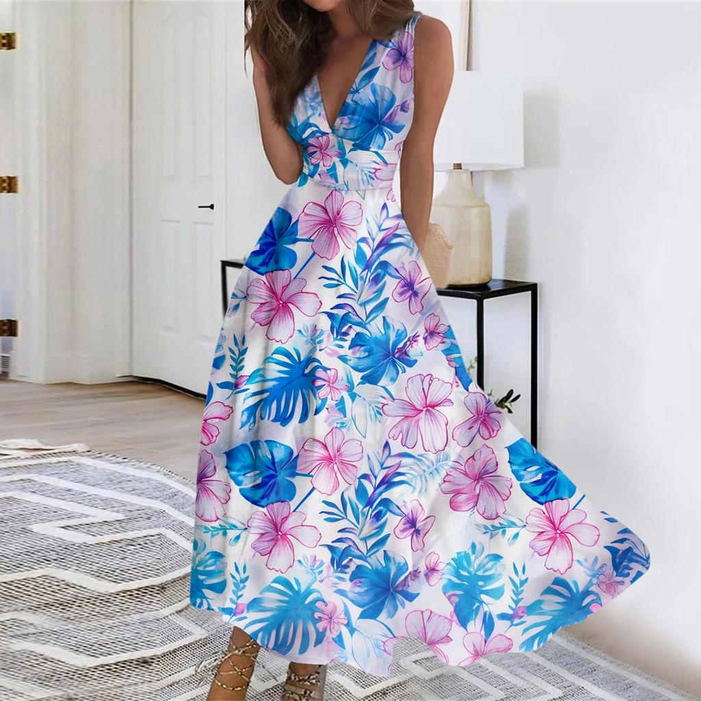 Женское летнее модное ретро-платье с V-образным вырезом и без рукавов