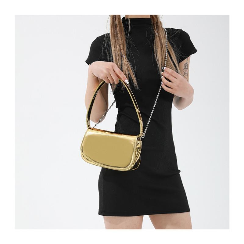 Лаковая кожа, модная зеркальная однотонная трендовая сумка для подмышек, женская сумка 2024, новая цепочка в западном стиле на одно плечо, через плечо, внешняя торговля