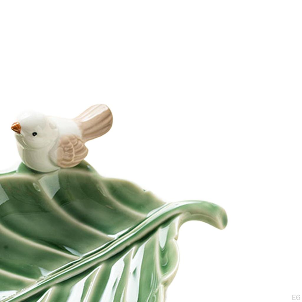 Leaf Trinket Tray with Birds Statue Snack Plate Necklace Key Holder for Room Decor