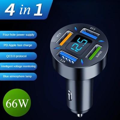 Зарядное устройство USB Type C для автомобиля PD 4 USB Car Quick Charge QC3.0 12/24 В Разветвитель гнезда прикуривателя для iPhone Huawei