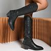 Fashion 2024 Fashion Cowboy Women's Country Retro Western Boots Leather Pointed Toe Mid-calf Work Shoes Comfortable