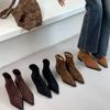 2025 Autumn and Winter New French Femininity Pointed Thin Heel Short Boots Medium Heel Flower Thin Boots