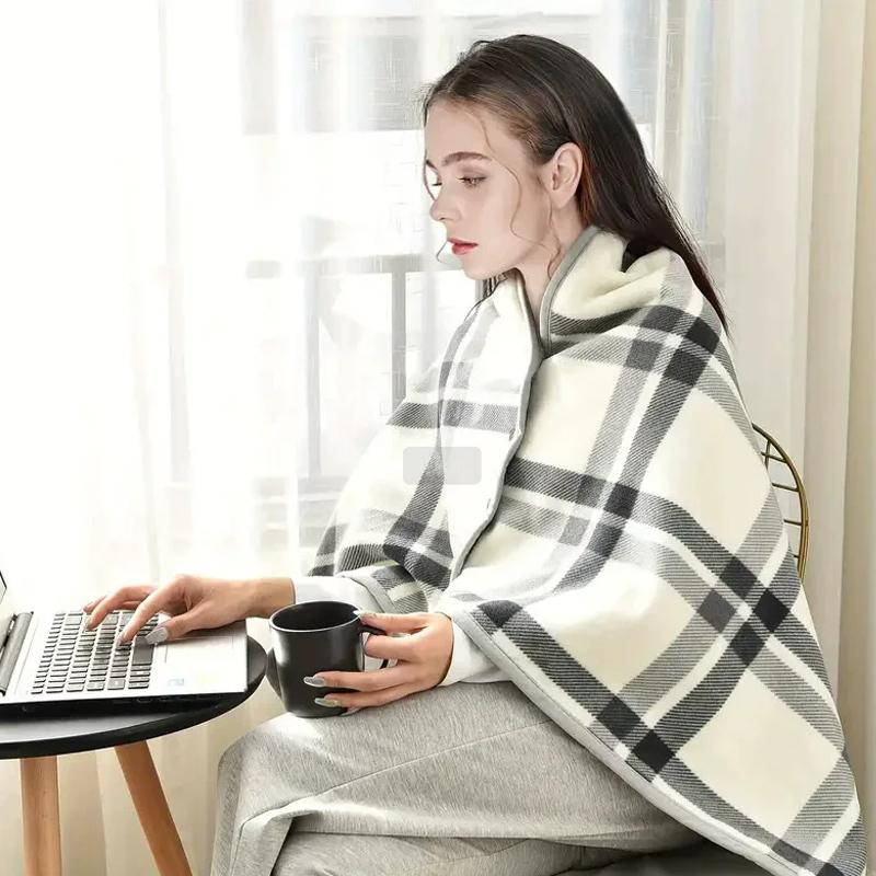 1PC Wearable Blanket Shawl Blanket Flannel Lazy Casual Office Blanket Retro Grid Stripes Warm Blanket For Winter 80×135cm