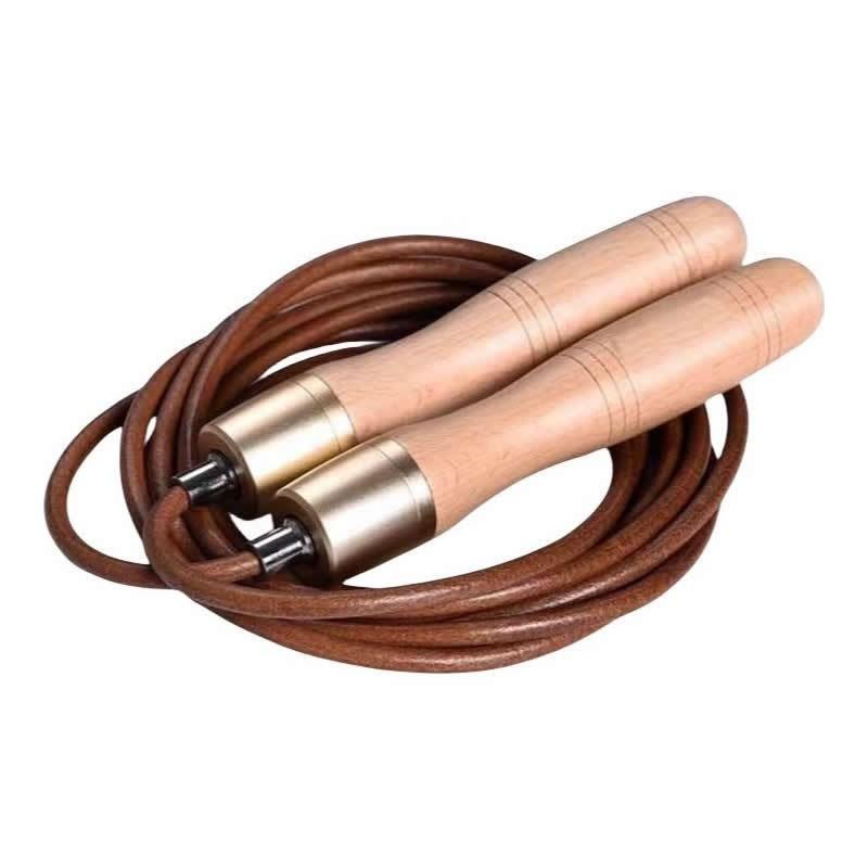Wood Handle Leather Jump Rope With Ball Bearing Adult Speed Training Outdoor Fitness Exercise