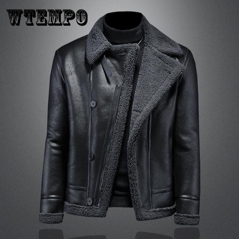 Winter Men's Coat Thick Collar Lamb Leather Jacket Warm Cotton Jacket Motorcycle