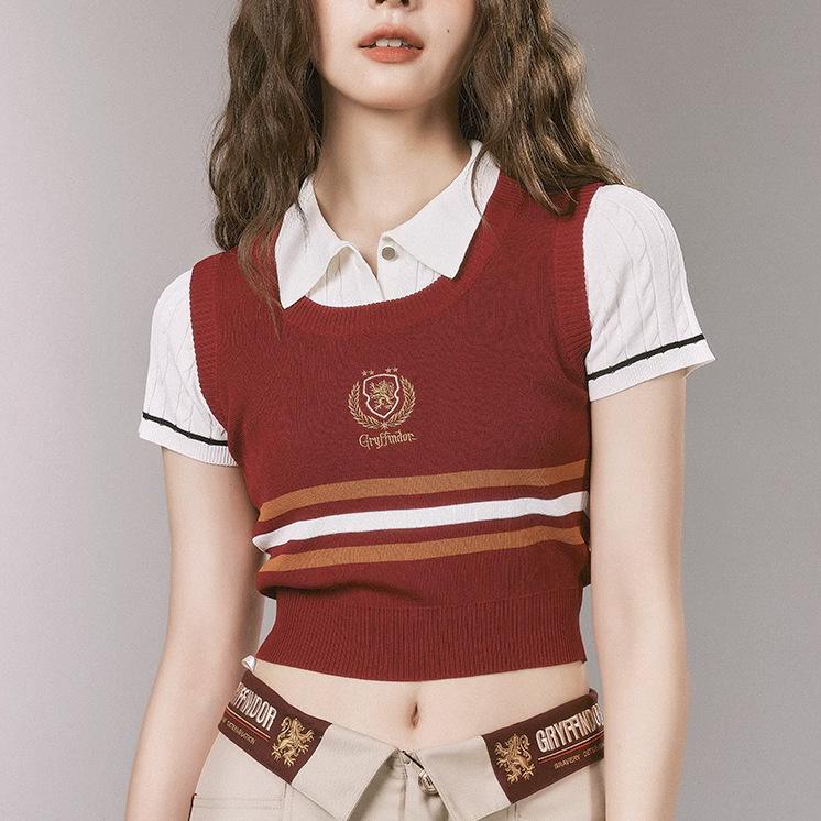 Женские топы из переплетенной пряжи Гарри Поттер: Стройный, универсальный стиль американского колледжа для лета.