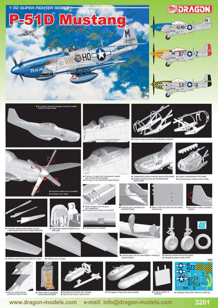 Пластиковая модель 1/32 американского армейского самолета Mustang P-51D времен Второй мировой войны PLATZ DR3201