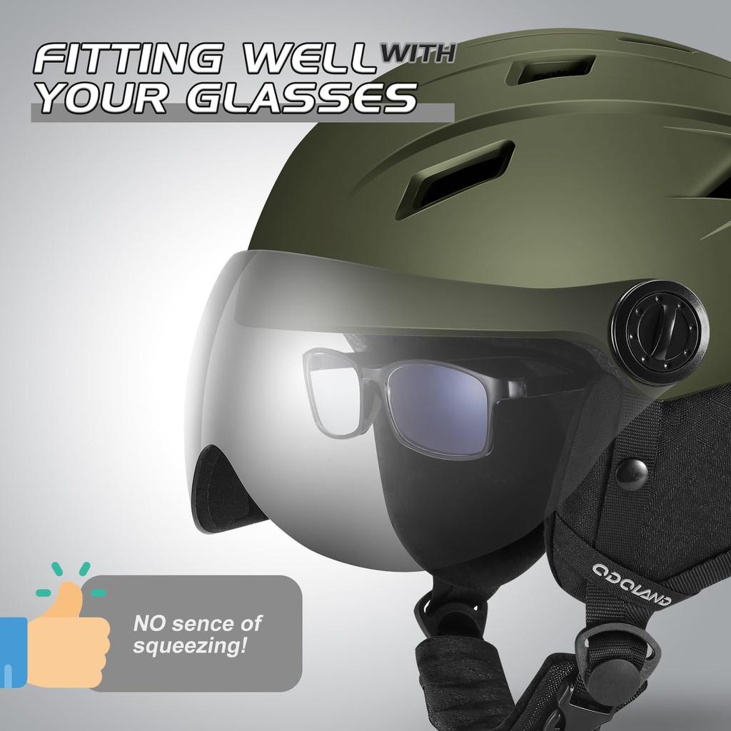 Odoland Лыжный шлем Визор Шлем для сноуборда Совместимый с очками OTG Поставляется с очками Регулируемый размер Взрослый Зеленый S Мужской Женский