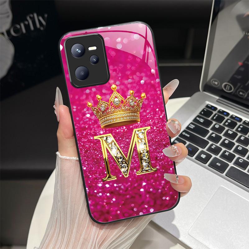 Чехол для Realme C35 Модный чехол с начальной буквой из закаленного стекла для Realme Narzo 50A Prime C 35 Ударопрочный чехол для телефона