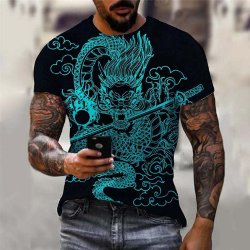 Мужская футболка в стиле хип-хоп с 3D принтом дракона, рубашка с короткими рукавами, летняя повседневная уличная одежда, топ в стиле Харадзюку с круглым вырезом на заказ
