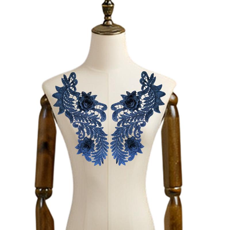 1 пара аппликаций из ткани с цветами для модной одежды, платья, декора, 3D, полые, водорастворимые, для DIY-поделок, кружевная вышивка