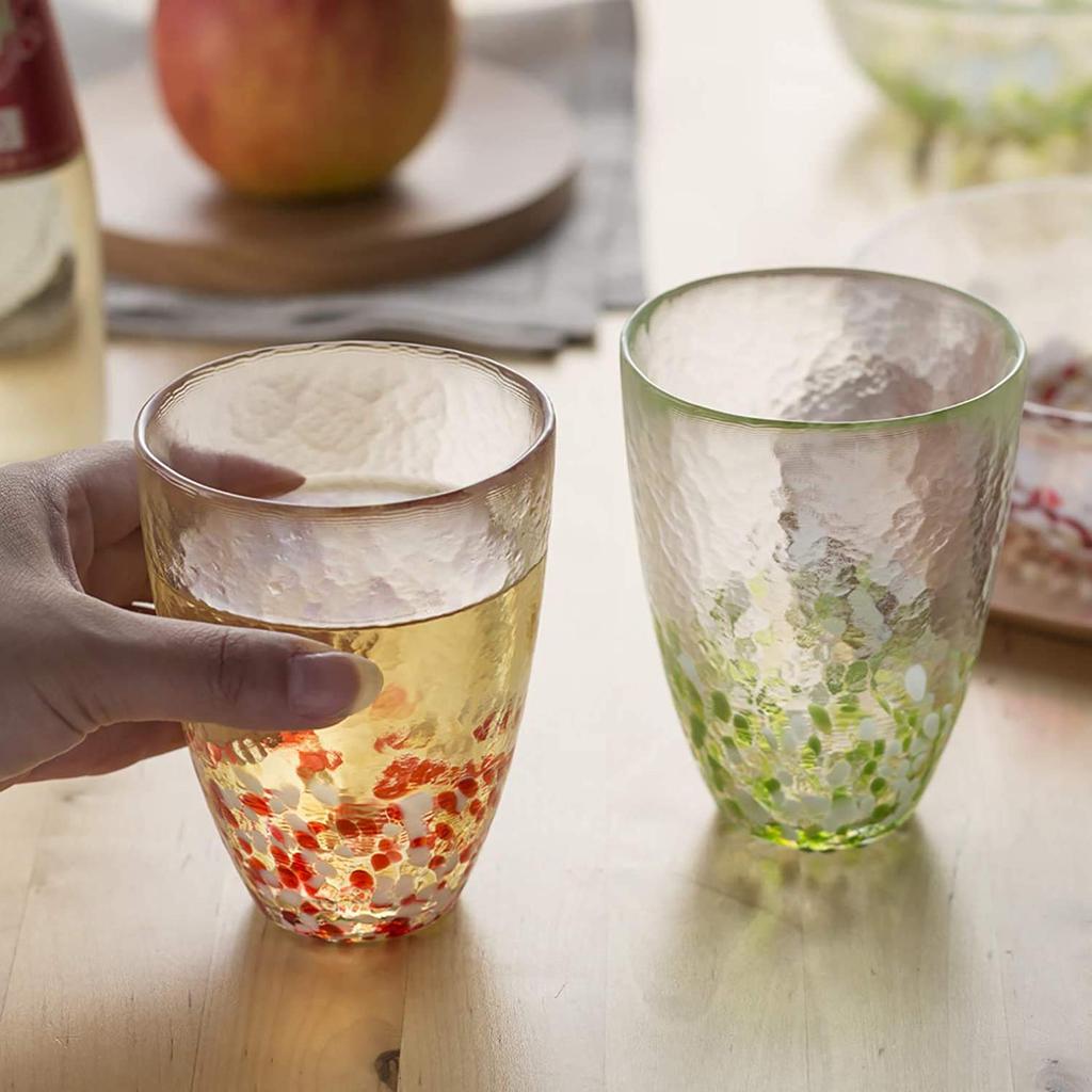 ADERIA Tsugaru Vidro Red and Blue Apple Tumbler Pair 300ml Presentation Box Made In Japan Glass Highball Cup Beer Stylish Glass Sake Gift Day Day