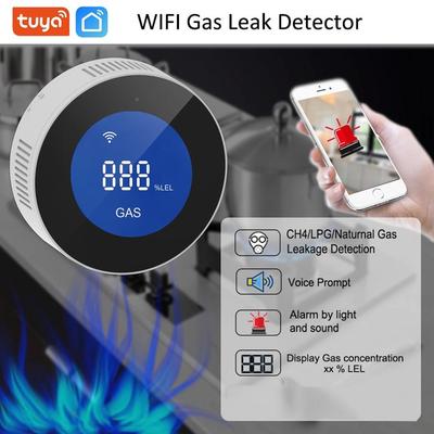 Умный WiFi кухонный детектор утечки газа Tuya с подключением к электромагнитному клапану