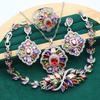 Luxuriously Color-preserving Vintage-sensitive Zircon Bracelet Necklace Earrings Ring Flower Accessories Set