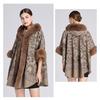 Winter Women's Shawl Poncho Hair Collar Jacquard Hooded Large Size 7 Sleeve Jacket Cardigan