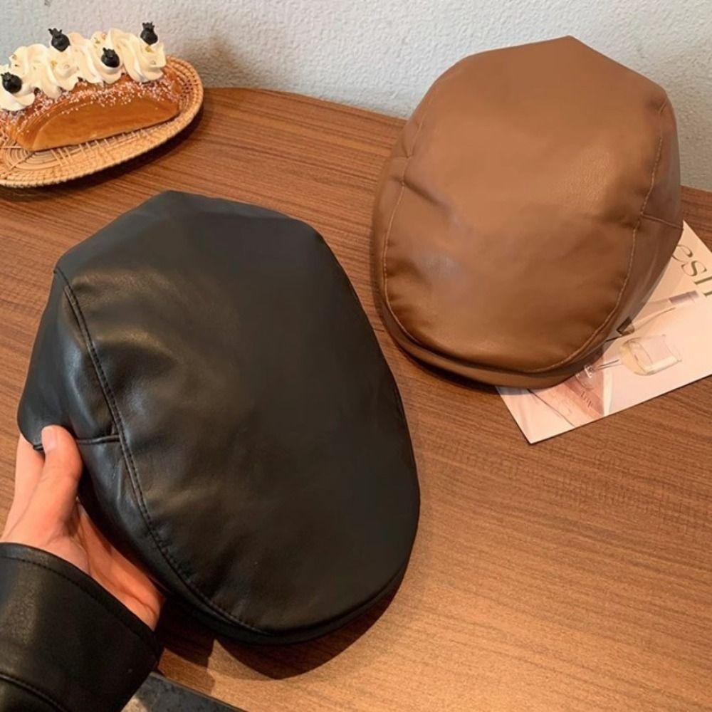 Харадзюку Шляпа-берет из ПУ-кожи Готическая Шляпа Художника Модная Шляпа-берет Y2k Унисекс