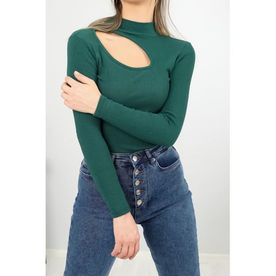 Прозрачные блузки Женская трикотажная блузка в рубчик с вырезами и детальной отделкой