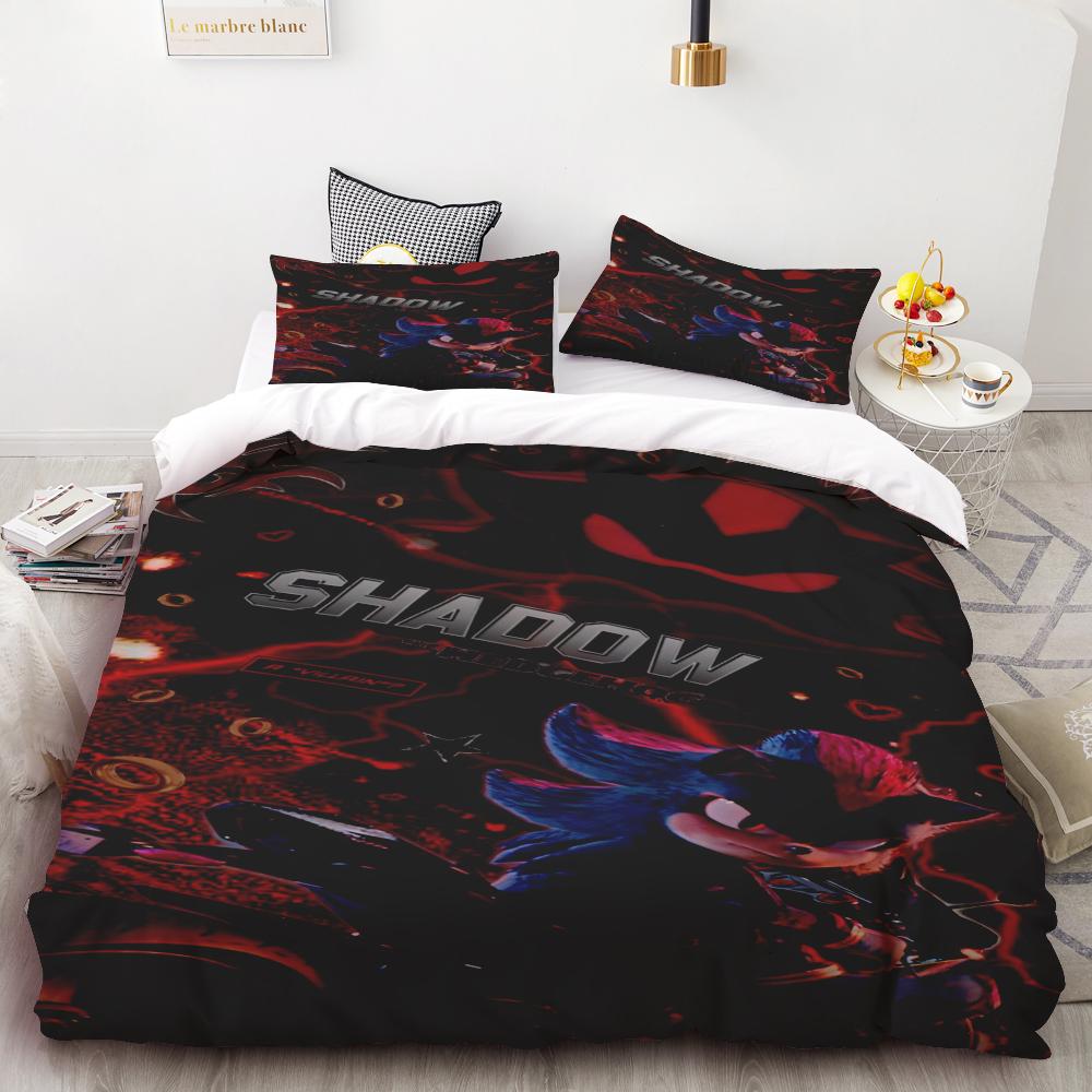 Sonic Cartoon Duvet Cover Hedgehog Quilt Cover Three-piece Set Bedding Set Sonic Gifts for Children Teens