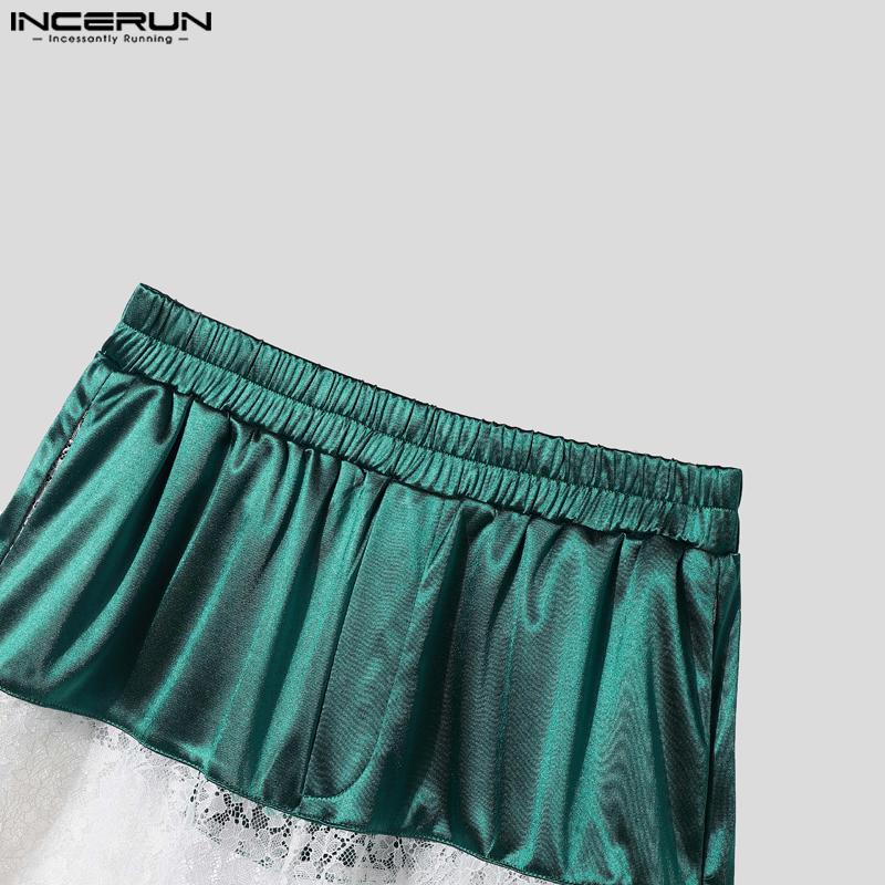 INCERUN Мужские футболки с коротким рукавом и кружевной вставкой, комплекты из сетчатых шорт