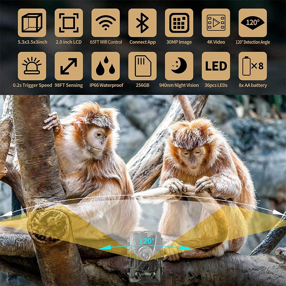 Уличная Wi-Fi камера-тропа, Bluetooth 4k, 36-мегапиксельная игровая камера, 940 нм, ночное видение, активация движения, водонепроницаемая камера для охоты и дикой природы