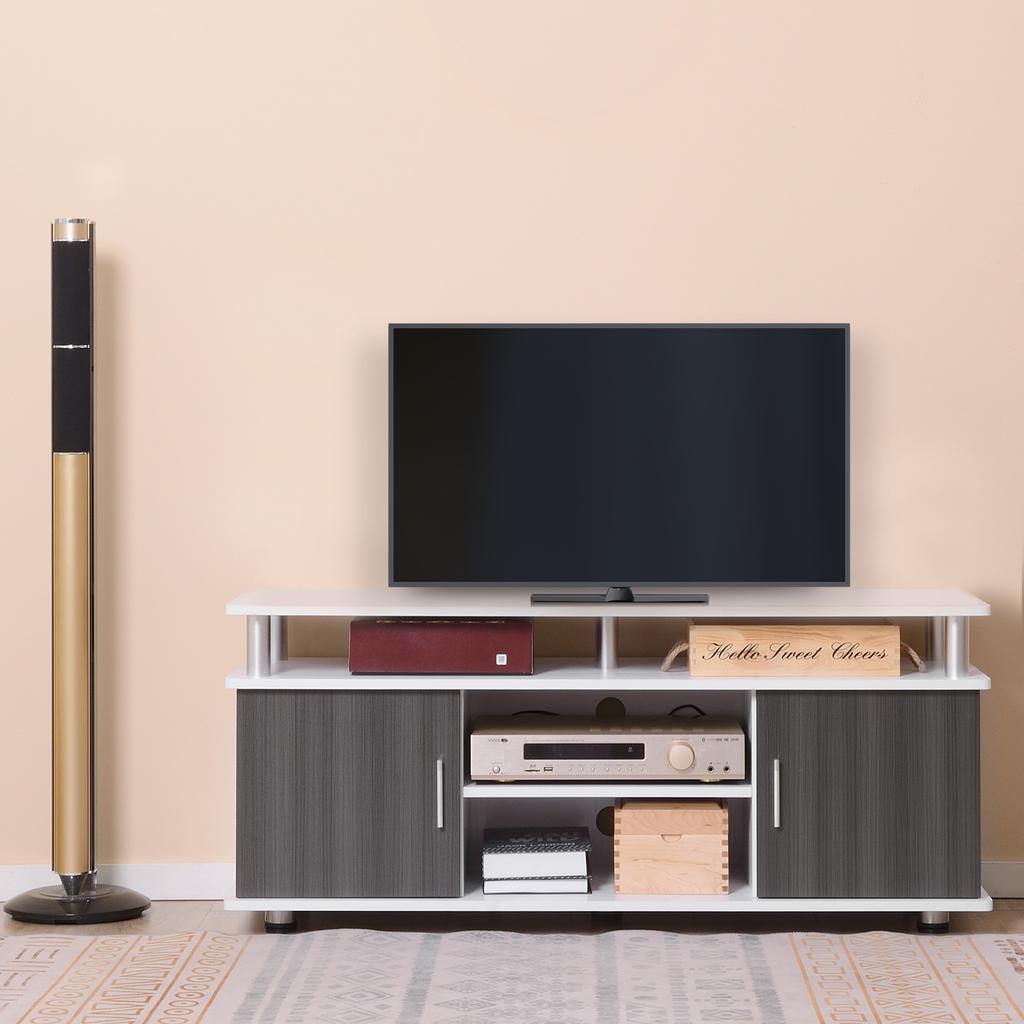 TV Cabinet Unit for TVs up to 50'' with Storage Shelf and Cupboards, Living Room Entertainment Center Media Console, Grey and White