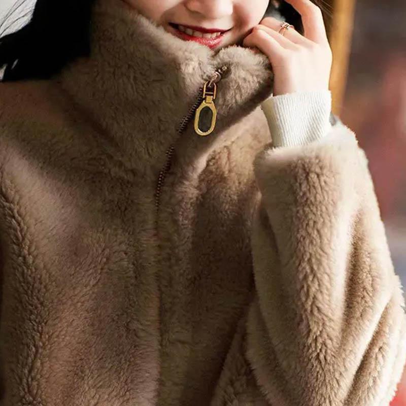 Осеннее и зимнее пальто из овечьей шерсти с воротником-стойкой, короткая толстая теплая куртка, женское меховое пальто