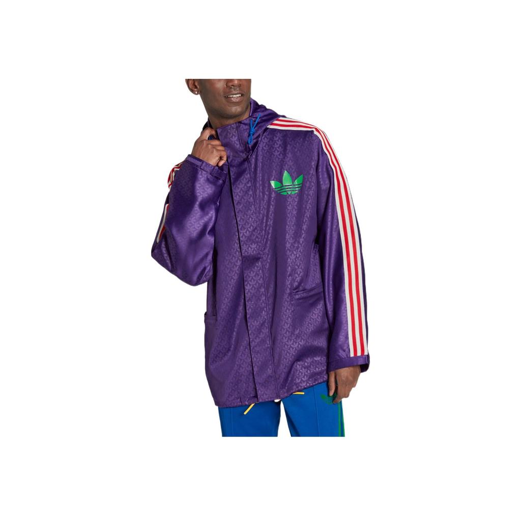 Adidas Originals Trefoil Windbreaker with Logo Print and Drawstring Hood Men Jackets Purple IB3441