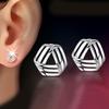 Silver Color Cross Triangle Stud Earrings for Women Hollow Geometric Statement Female Small Earrings Tiny Fashion Ear Jewelry