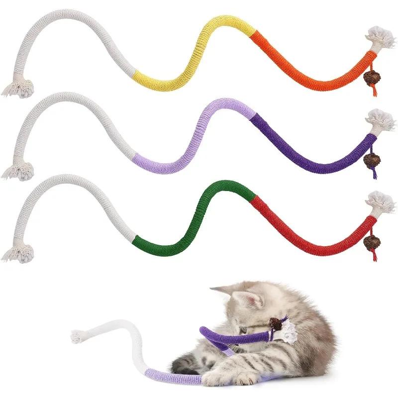 Cat Toys Cat Bite Rope Toy Refillable Natural Catnip Interactive Toys Kitten Teeth Cleaning Chew Toys Bite Rope for Dental Care