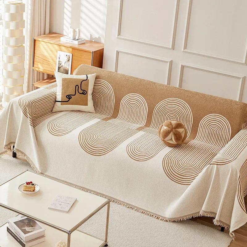 Thicken Chenille Green Sofa Cover Sofa Blanket Simple Geometrical Cushion Ins Wind Sand Hair Towel Fashion Blanket Sofa Towel
