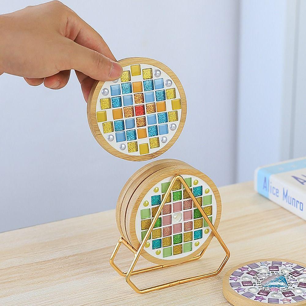 Handicraft Handmade Coaster Square Round Bamboo Pad Creative DIY Mosaic Cup Mat  Parent-Child