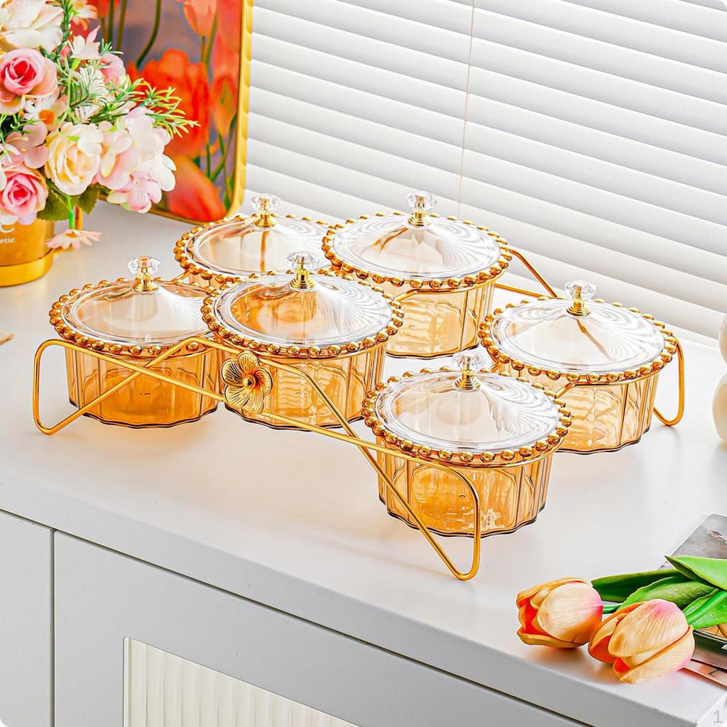 Snack Organizer with Jars Countertop Candy Stand Lidded Serving Station Bowls