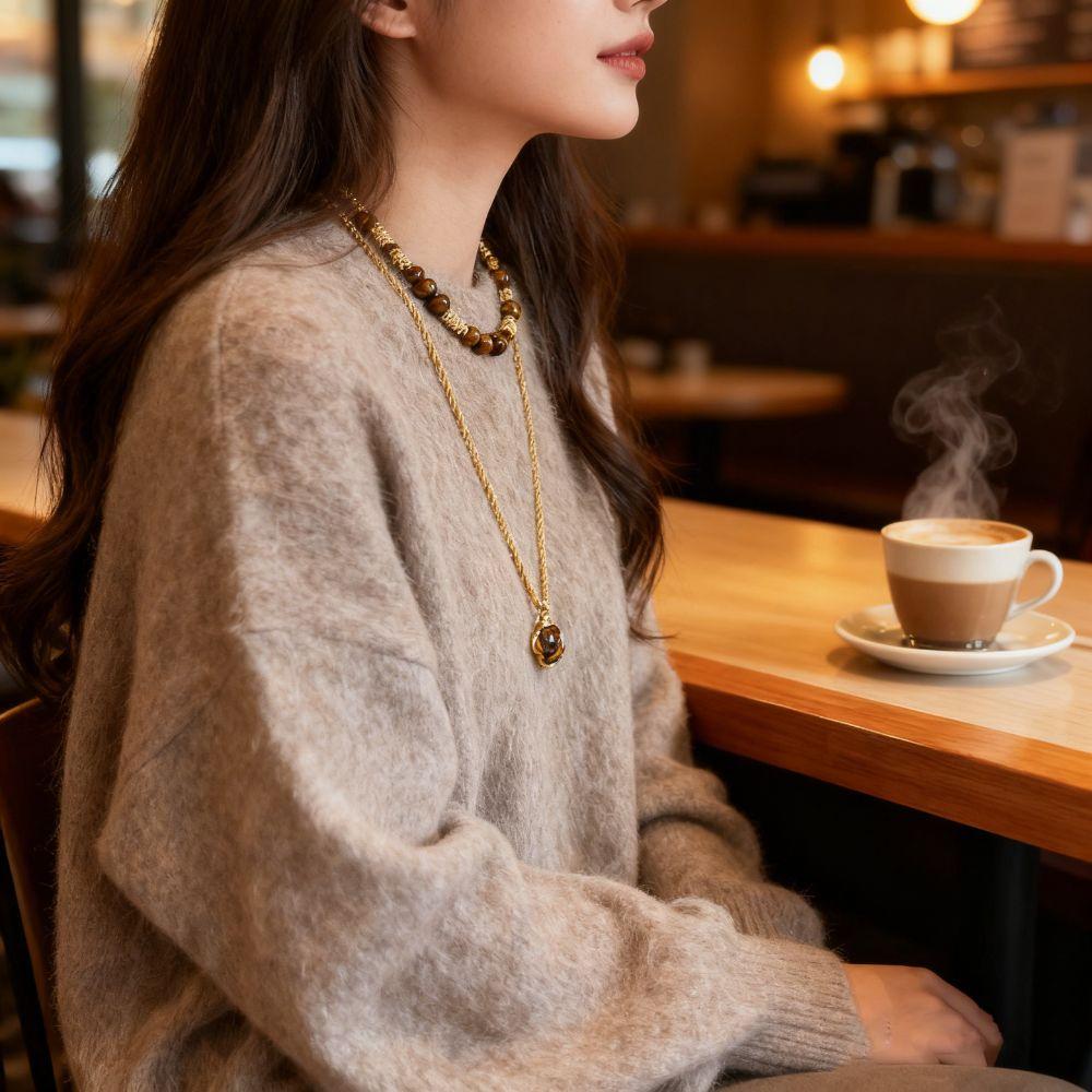 Винтажное ожерелье из камня Тигровый глаз, чокер из цепи Майяр, жемчужные бусы, тканевые аксессуары