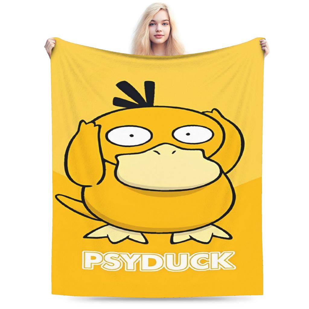 Теплое одеяло для путешествий, офиса, с принтом Манга Psyduck, плед, фланелевое покрывало Pokemoned для улицы, забавная накидка на диван-кровать