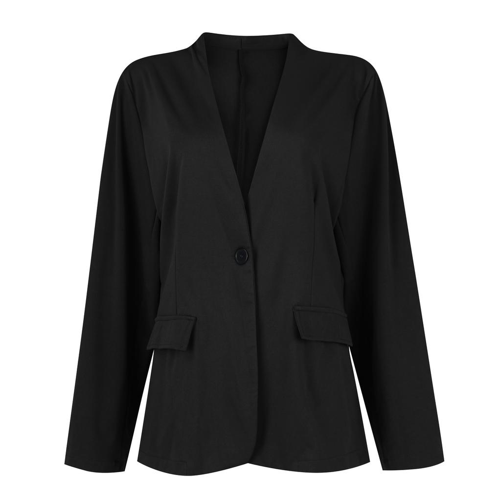 Women's Fashion Casual Solid Color Long Sleeved Button Up Suit Collar Jacket Temperament Jacket