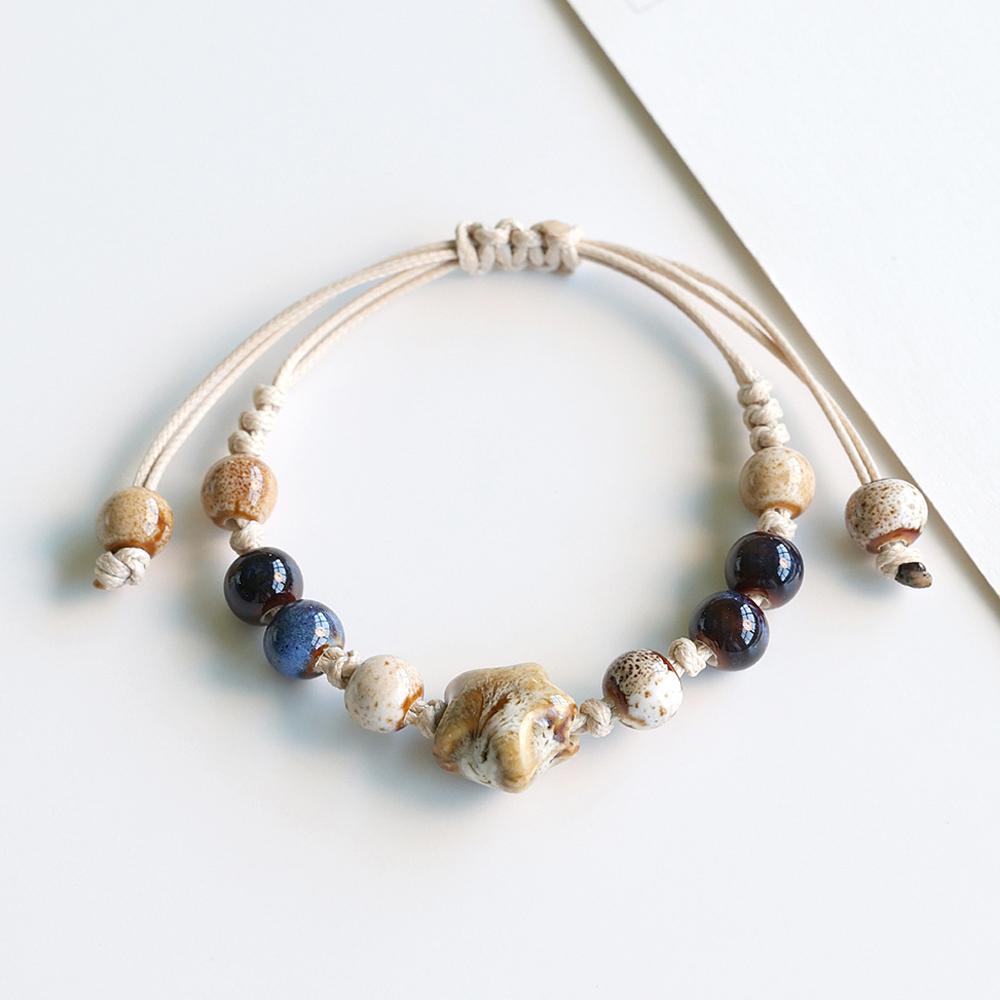 Богемный Стиль Керамические Бусины Браслет Для Женщин Мужчин Ручной Работы Плетеная Веревка Браслеты Парные Украшения Подарки Регулируемый