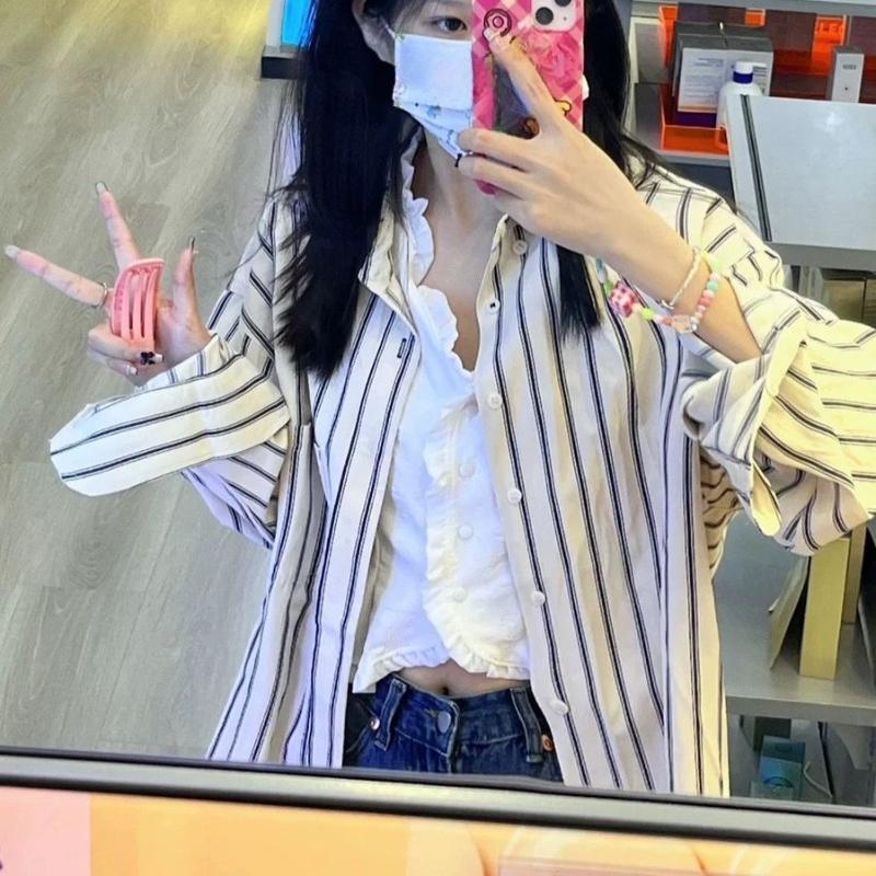 Fashion Elegant Casual Striped Shirts for Women Spring and Summer New Long Sleeve Loose Women's Blouses Simple Single Breasted Office Shirt Tops 26114