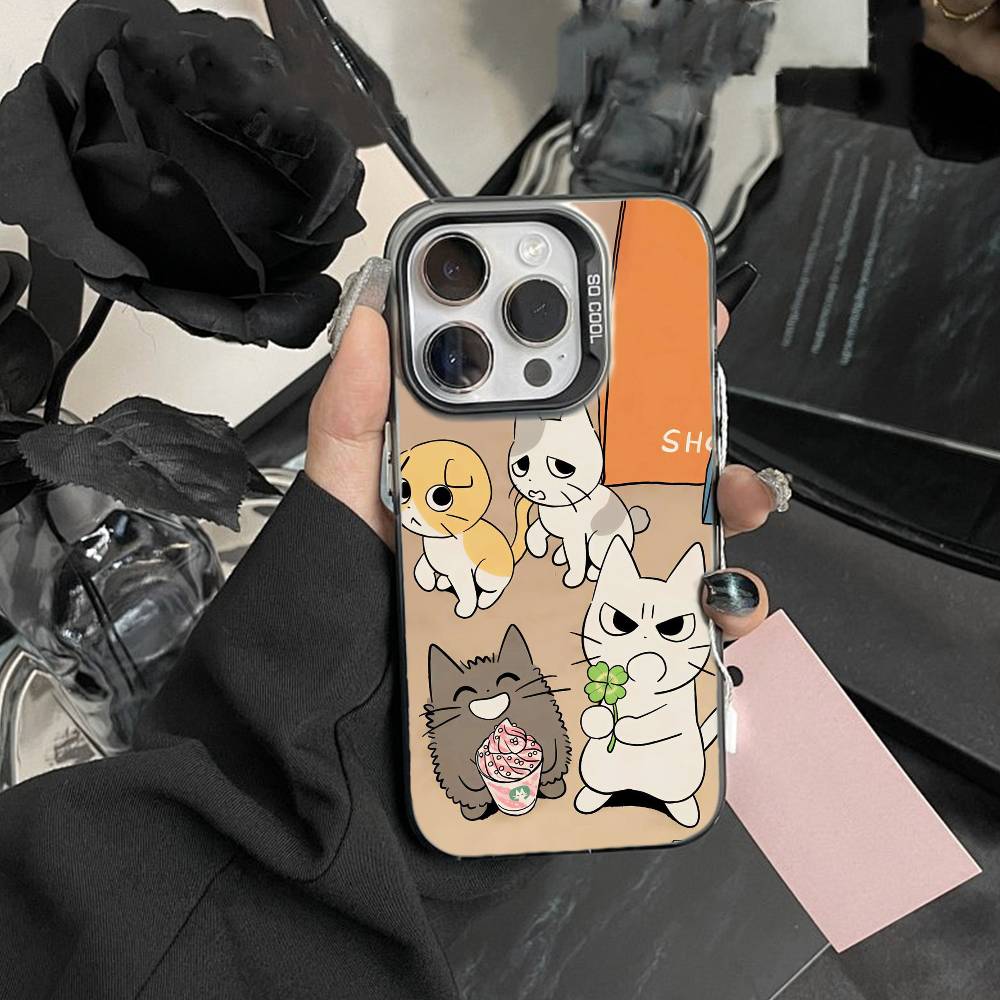 Забавный Кот Группа Животное Чехол для Телефона Для iPhone 17,16,15,14,13,12,Pro MAX Черный Матовый Ударопрочный Чехол