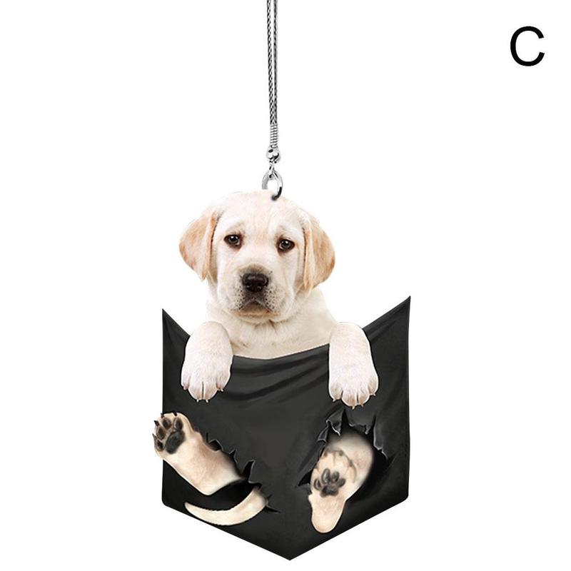 2D Funny Car Rearview Mirror Cute Pocket Pendant Hanging Puppy Colorful Dog Ornament Accessories Home Decoration