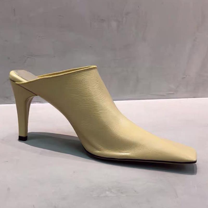 Модные Европейский и Американский Стиль Женские Шлепанцы на Высоком Каблуке Летние Квадратный Нос Толстые С Лакированной Кожей Бант Голова Мюли Полуботинки