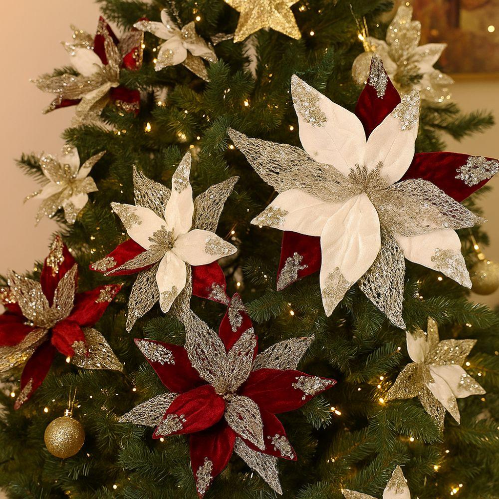 29cm Artificial Christmas Flower Velvet Christmas Tree Wreath Christmas Poinsettia Xmas Party