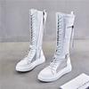 Дышащие сетчатые полые крутые ботинки для женщин, летние новые белые ботинки-рыцари с длинным голенищем, тонкие, на толстой подошве, женские