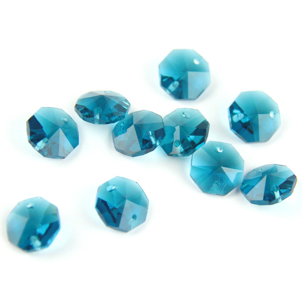 100Pcs 14Mm Crystal Chandelier Parts Glass Octagon Beads In 1 Hole/2 Holes Diy Strand Accessories Sucatchers For Home Decoration