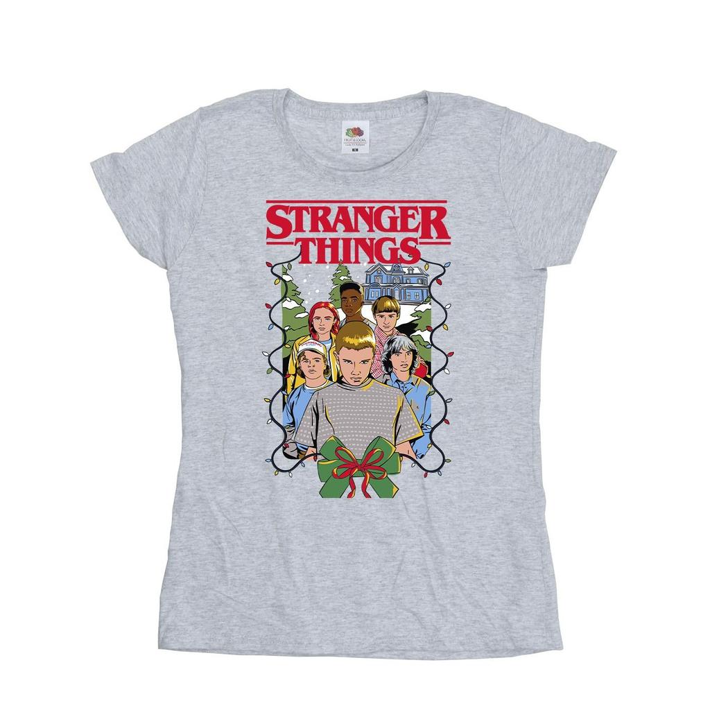 Женская/женская хлопковая футболка с рождественским плакатом Netflix «Очень странные дела»