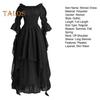 Women Ball Gown Off Shoulder Gothic Long Horn Sleeves Irregular Layered Pleated Elastic Tight Waist Solid Color Retro Renaissance Party Prom Maxi